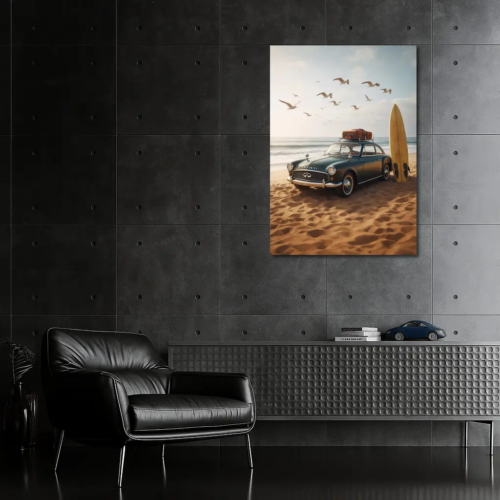 Vintage Infiniti Classic Car On Beach – Wall Art