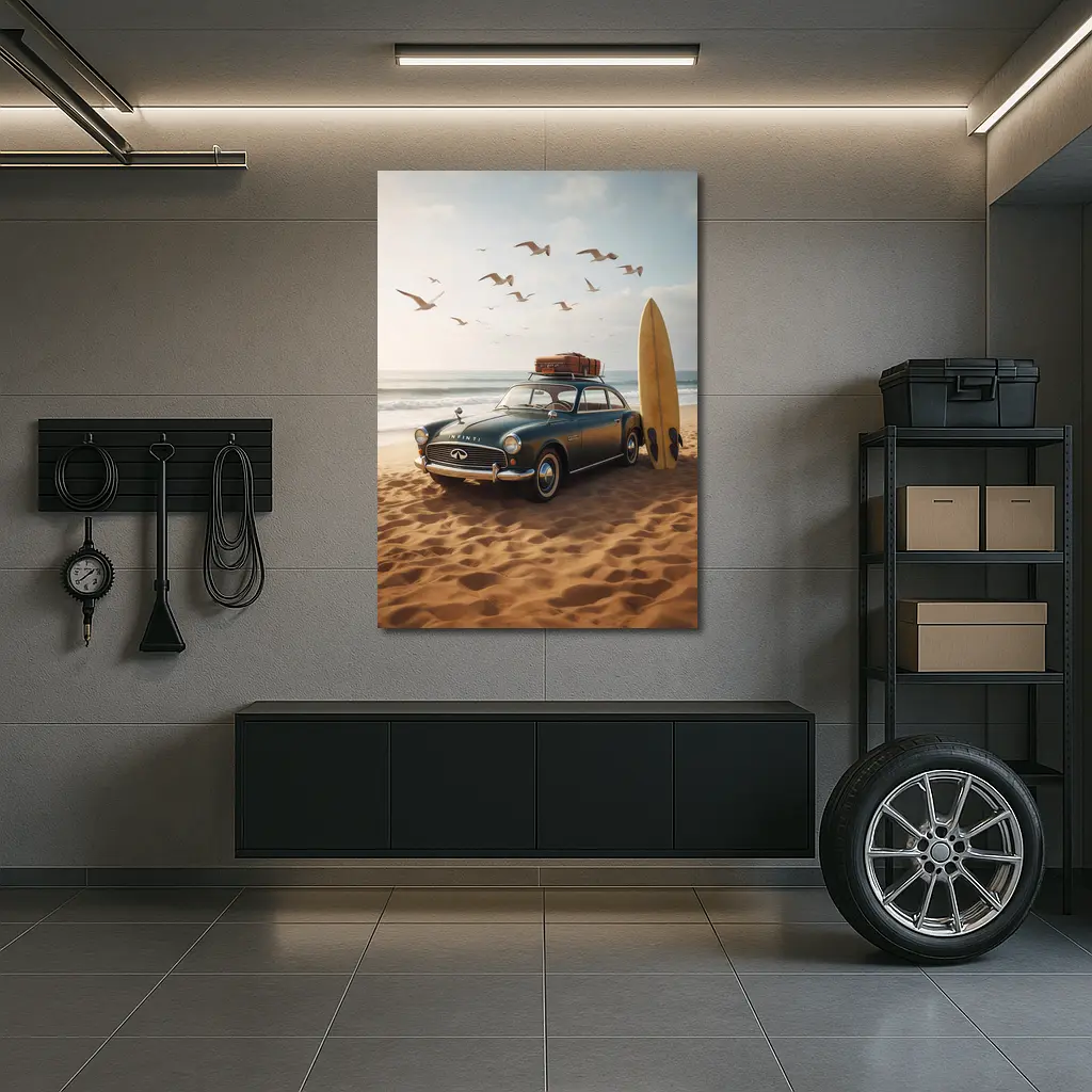 Vintage Infiniti Classic Car On Beach – Wall Art