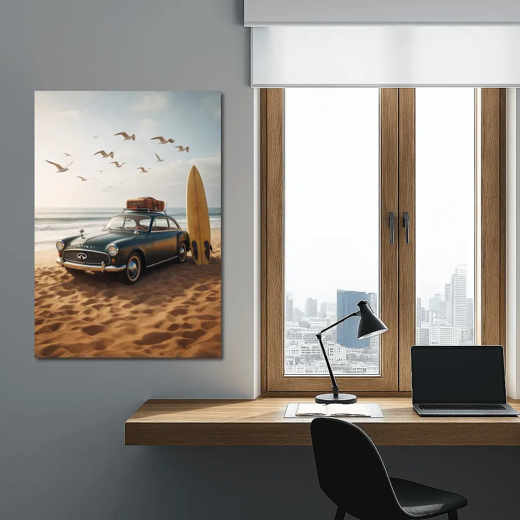Vintage Infiniti Classic Car On Beach – Wall Art