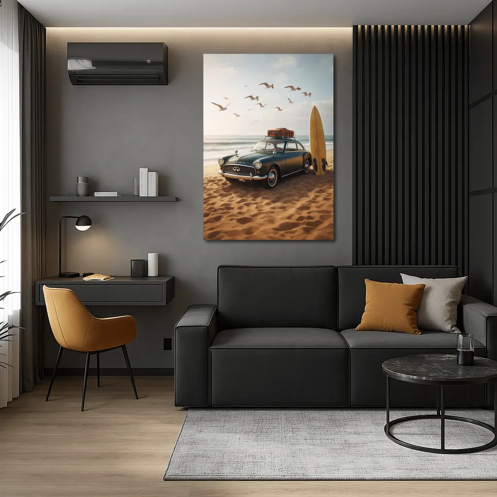 Vintage Infiniti Classic Car On Beach – Wall Art