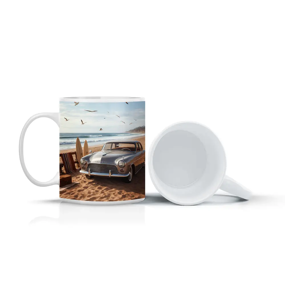 Vintage Infiniti Classic Car Beach Scene – Mugs