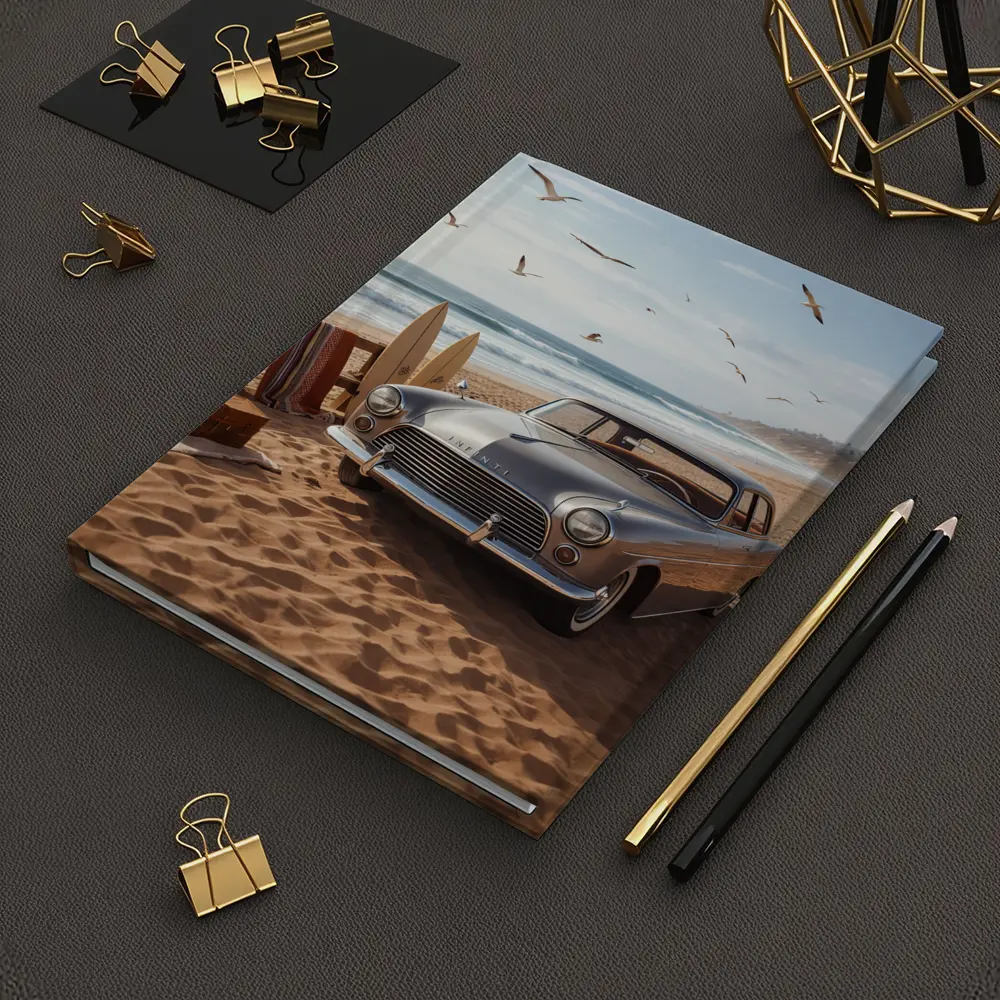 Vintage Infiniti Classic Car Beach Scene – Notebooks