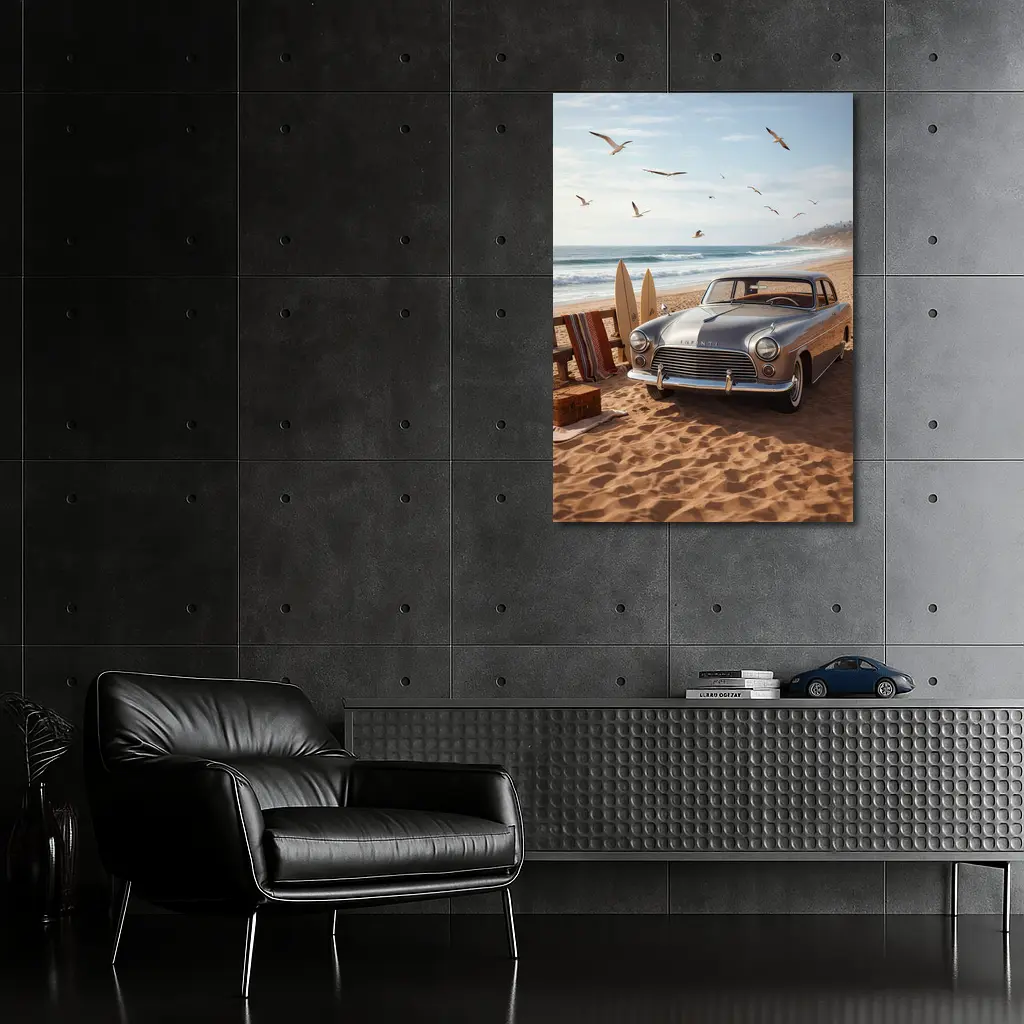 Vintage Infiniti Classic Car Beach Scene – Wall Art