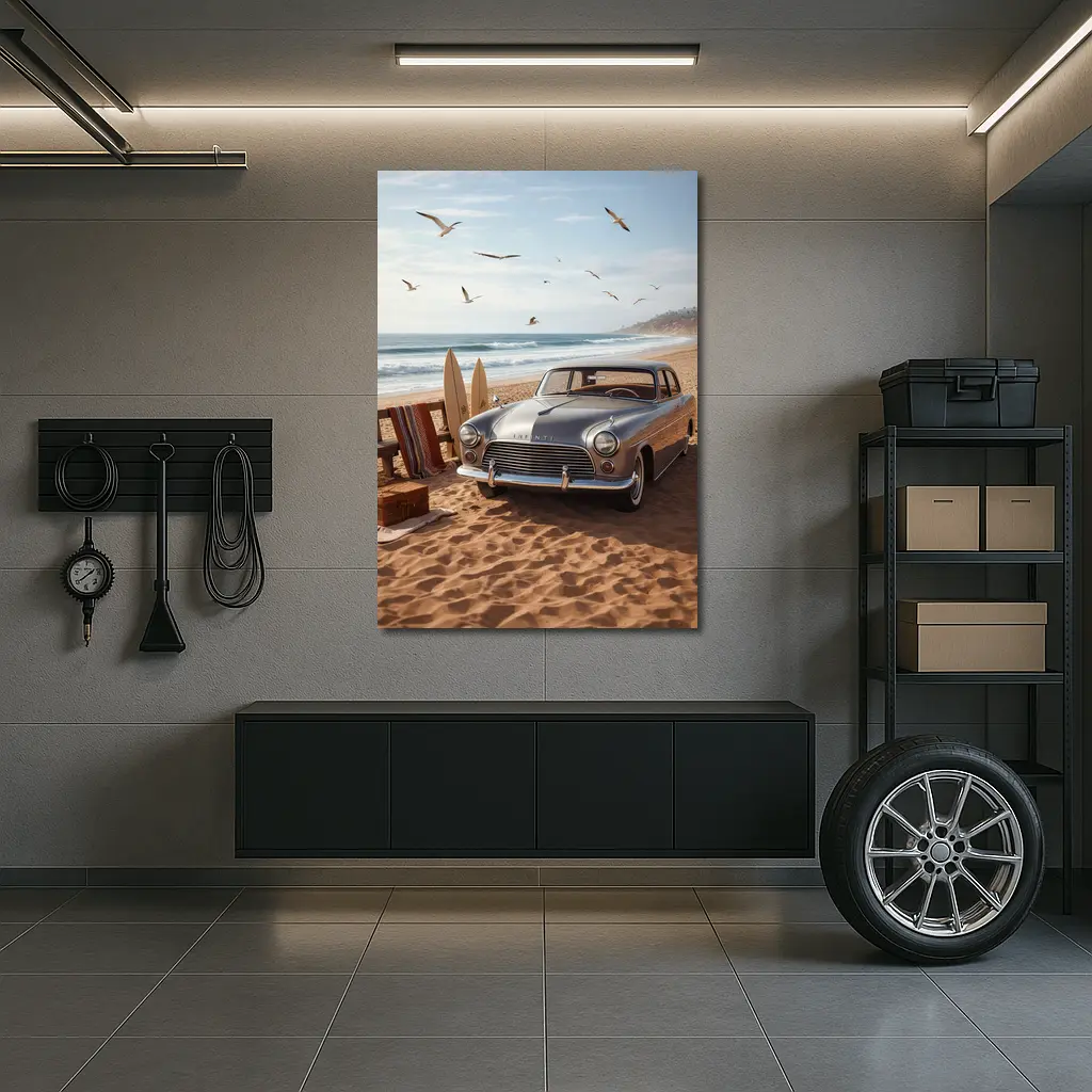 Vintage Infiniti Classic Car Beach Scene – Wall Art