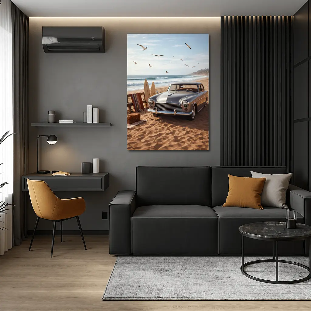 Vintage Infiniti Classic Car Beach Scene – Wall Art