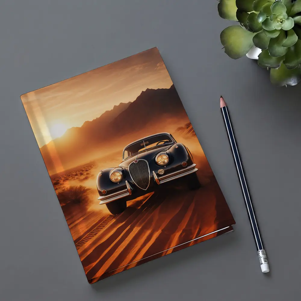 Vintage Jaguar XK Desert Sunset Drive – Notebooks