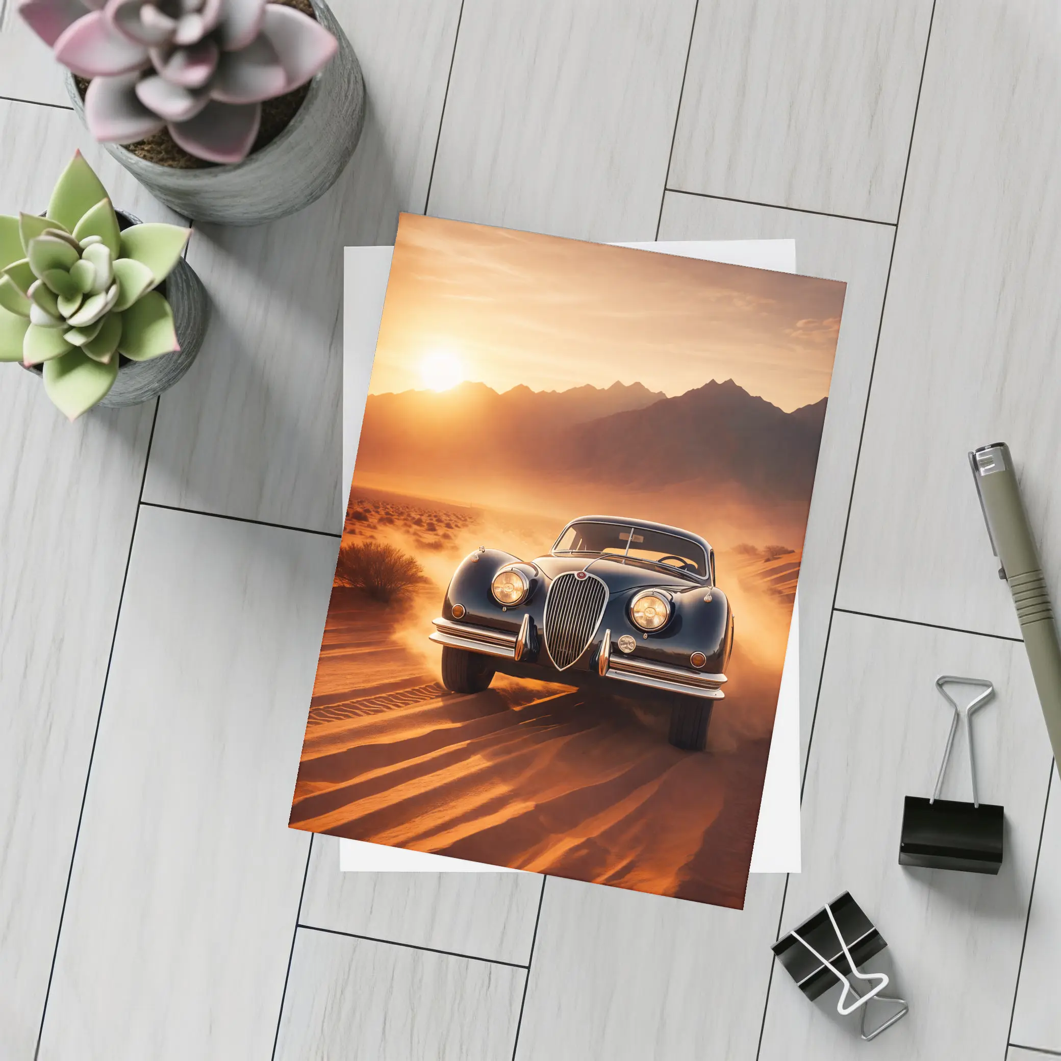 Vintage Jaguar XK Desert Sunset Drive – Postcards