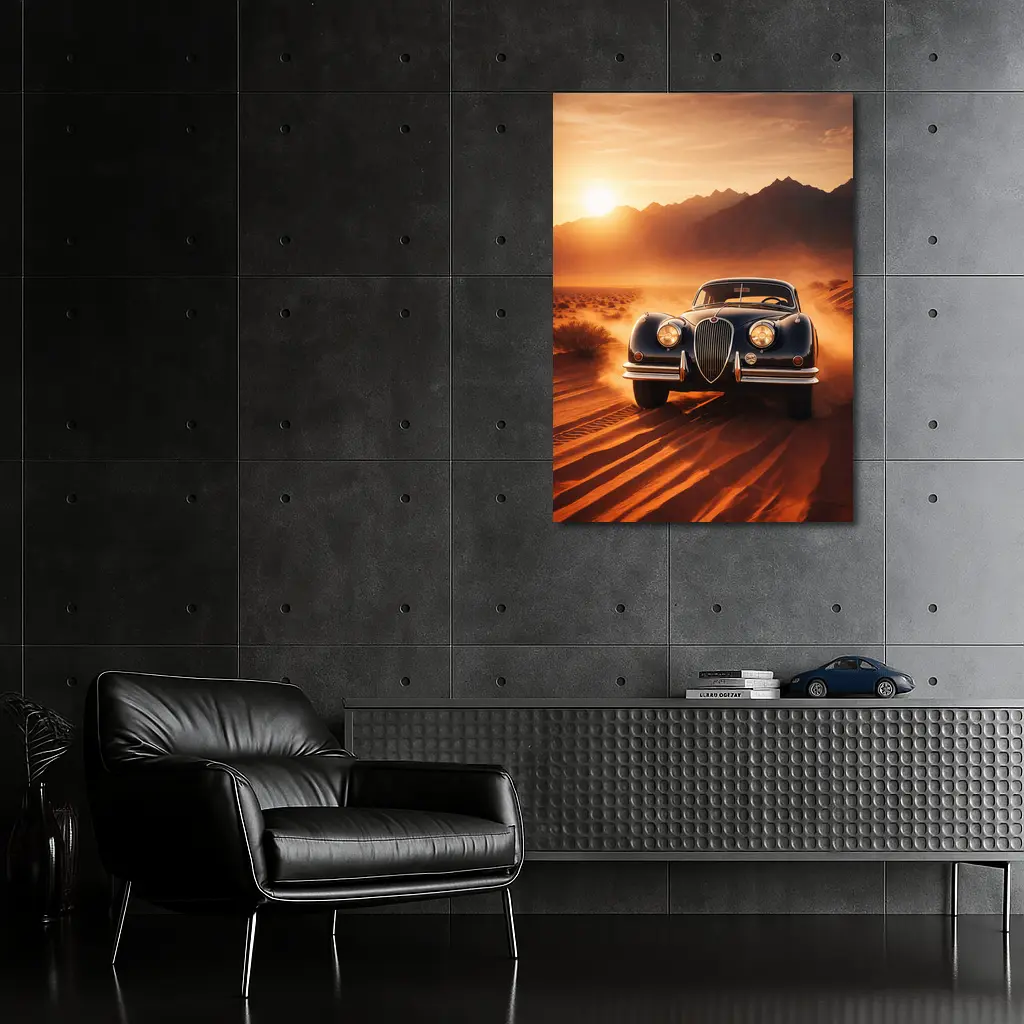 Vintage Jaguar XK Desert Sunset Drive – Wall Art
