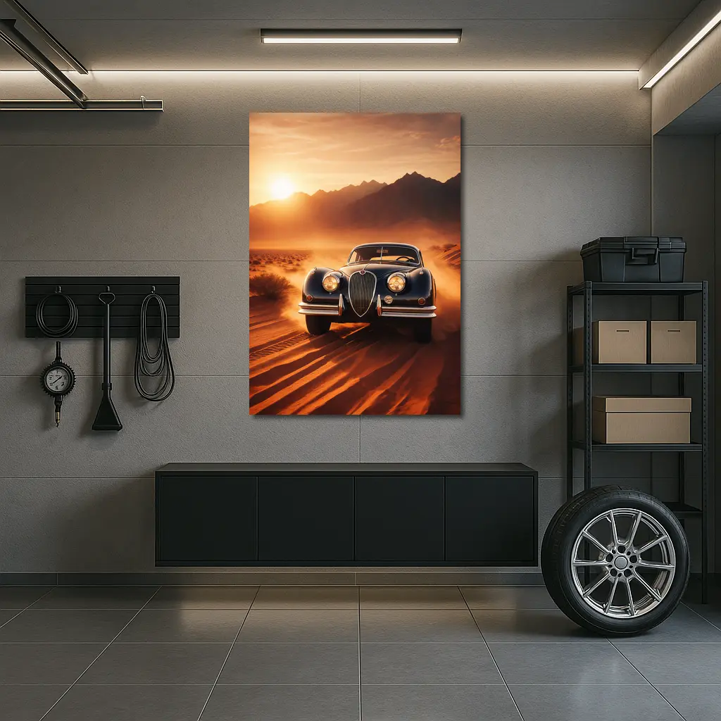 Vintage Jaguar XK Desert Sunset Drive – Wall Art
