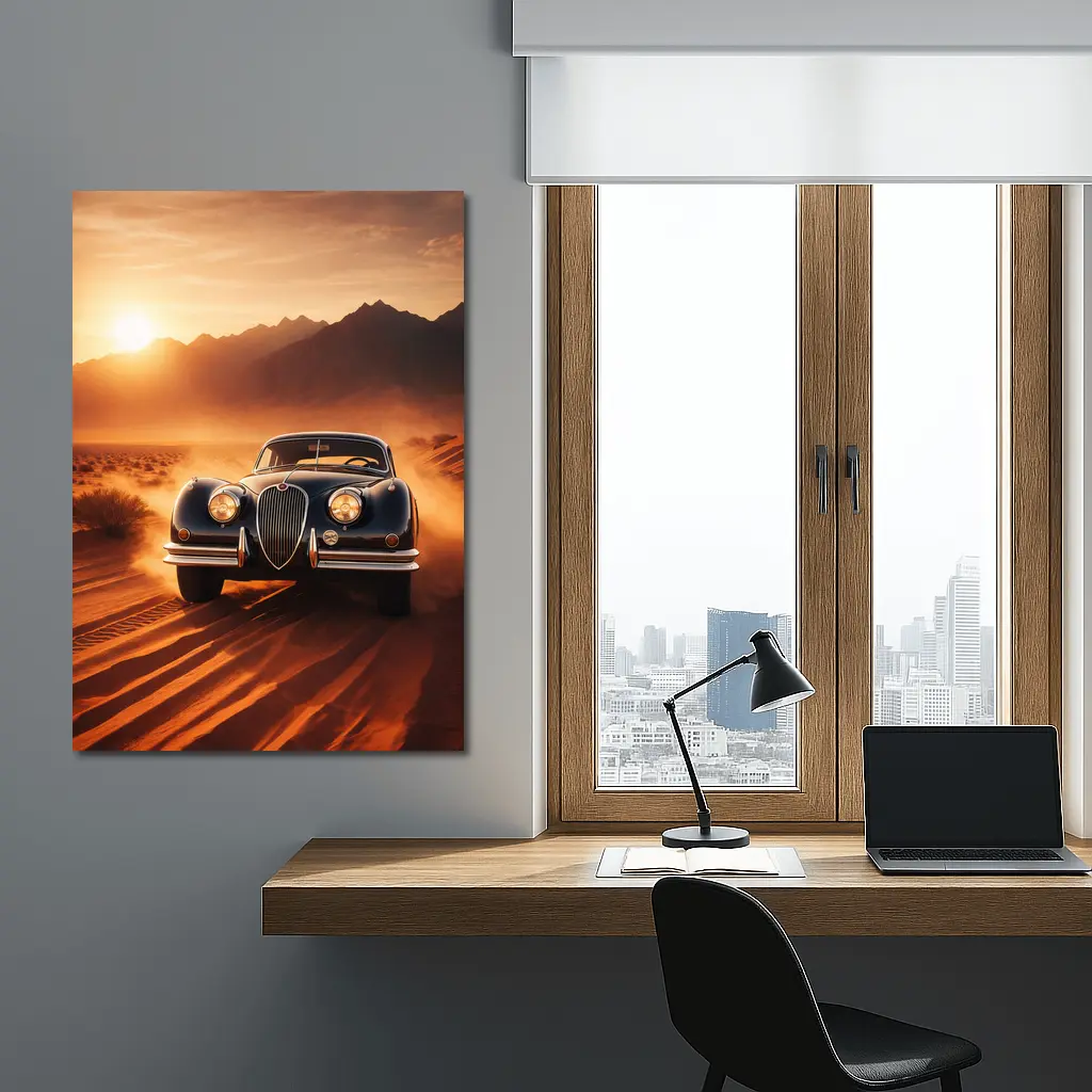Vintage Jaguar XK Desert Sunset Drive – Wall Art