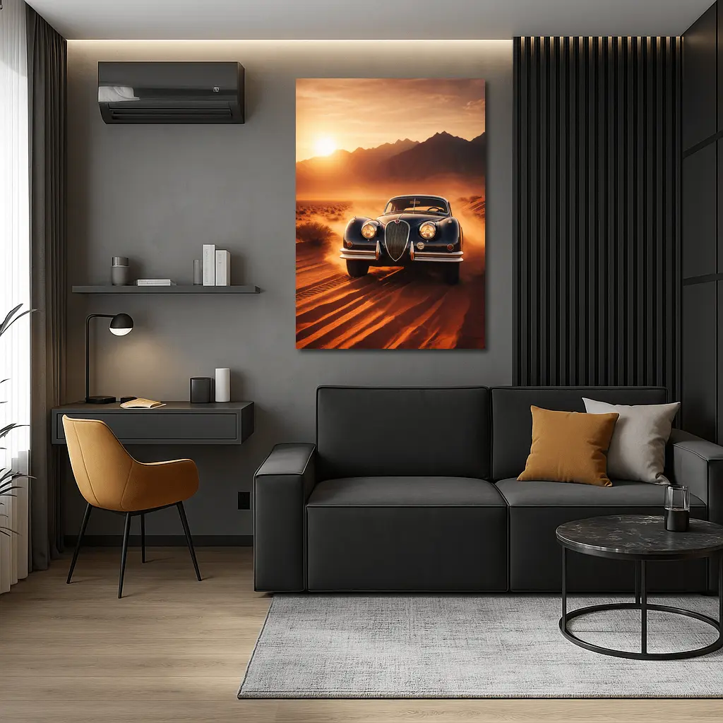 Vintage Jaguar XK Desert Sunset Drive – Wall Art