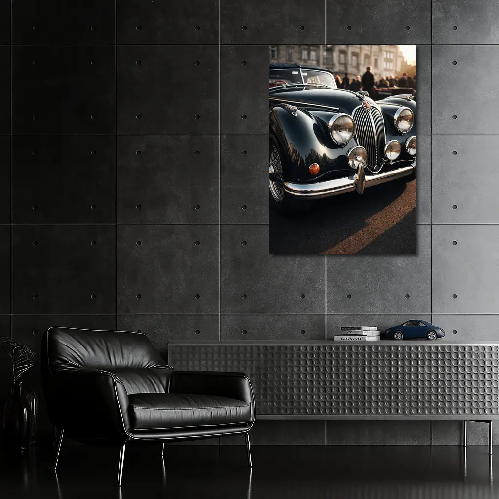 Vintage Jaguar Classic Car Street Scene – Wall Art