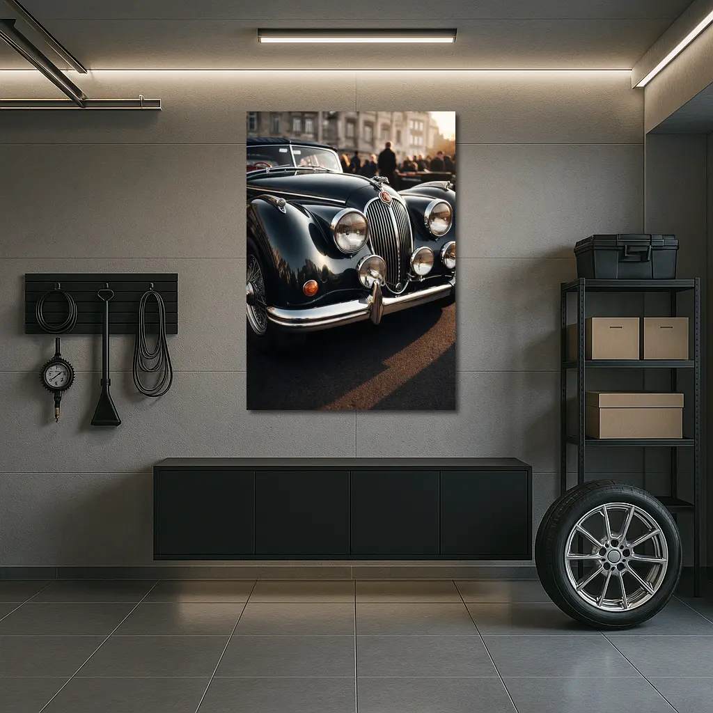 Vintage Jaguar Classic Car Street Scene – Wall Art