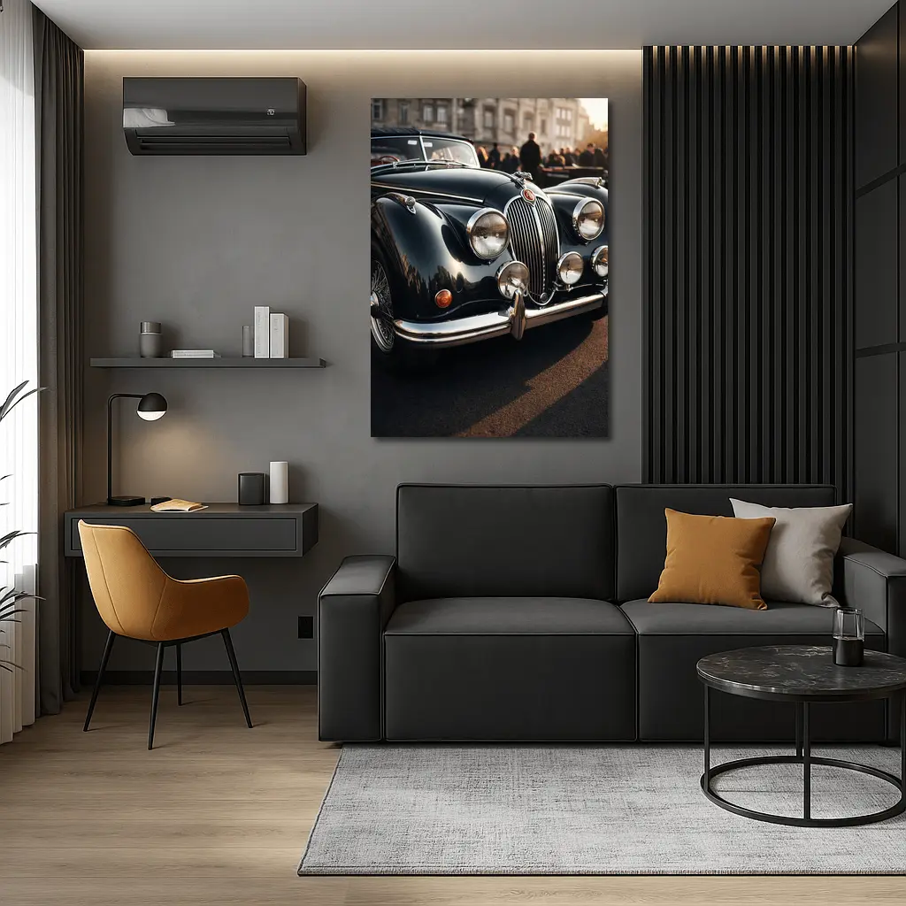 Vintage Jaguar Classic Car Street Scene – Wall Art