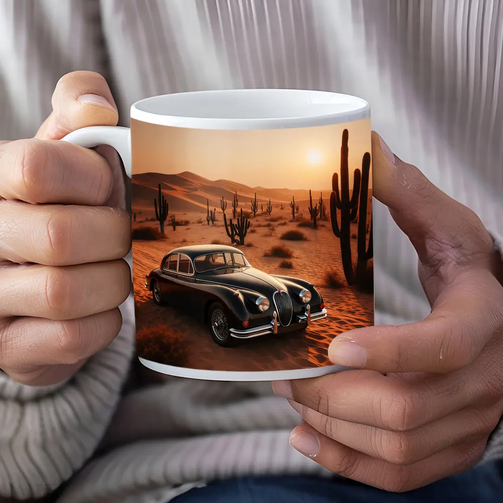 Vintage Jaguar XK Classic Car Desert Sunset – Mugs