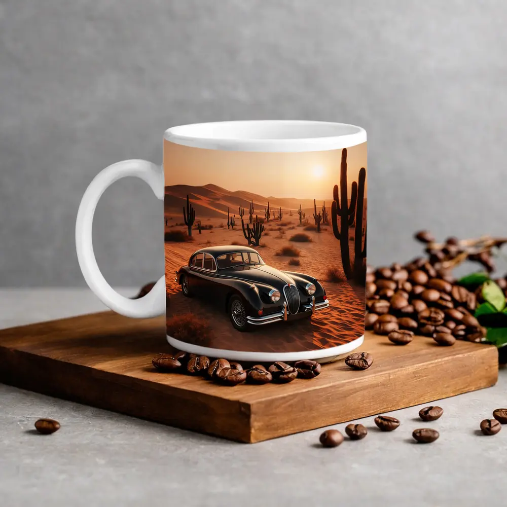 Vintage Jaguar XK Classic Car Desert Sunset – Mugs
