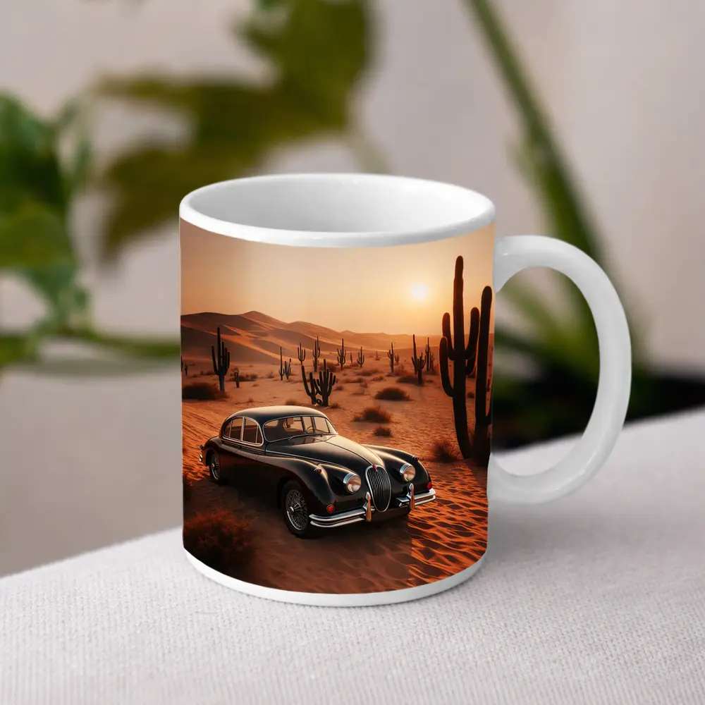 Vintage Jaguar XK Classic Car Desert Sunset – Mugs