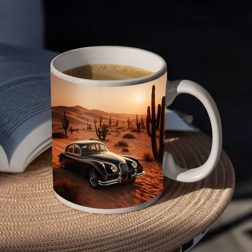 Vintage Jaguar XK Classic Car Desert Sunset – Mugs