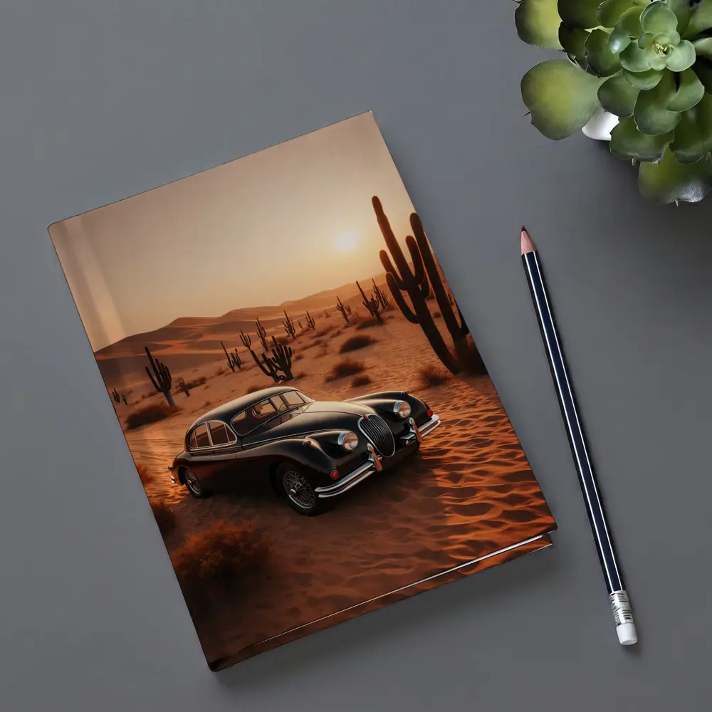 Vintage Jaguar XK Classic Car Desert Sunset – Notebooks