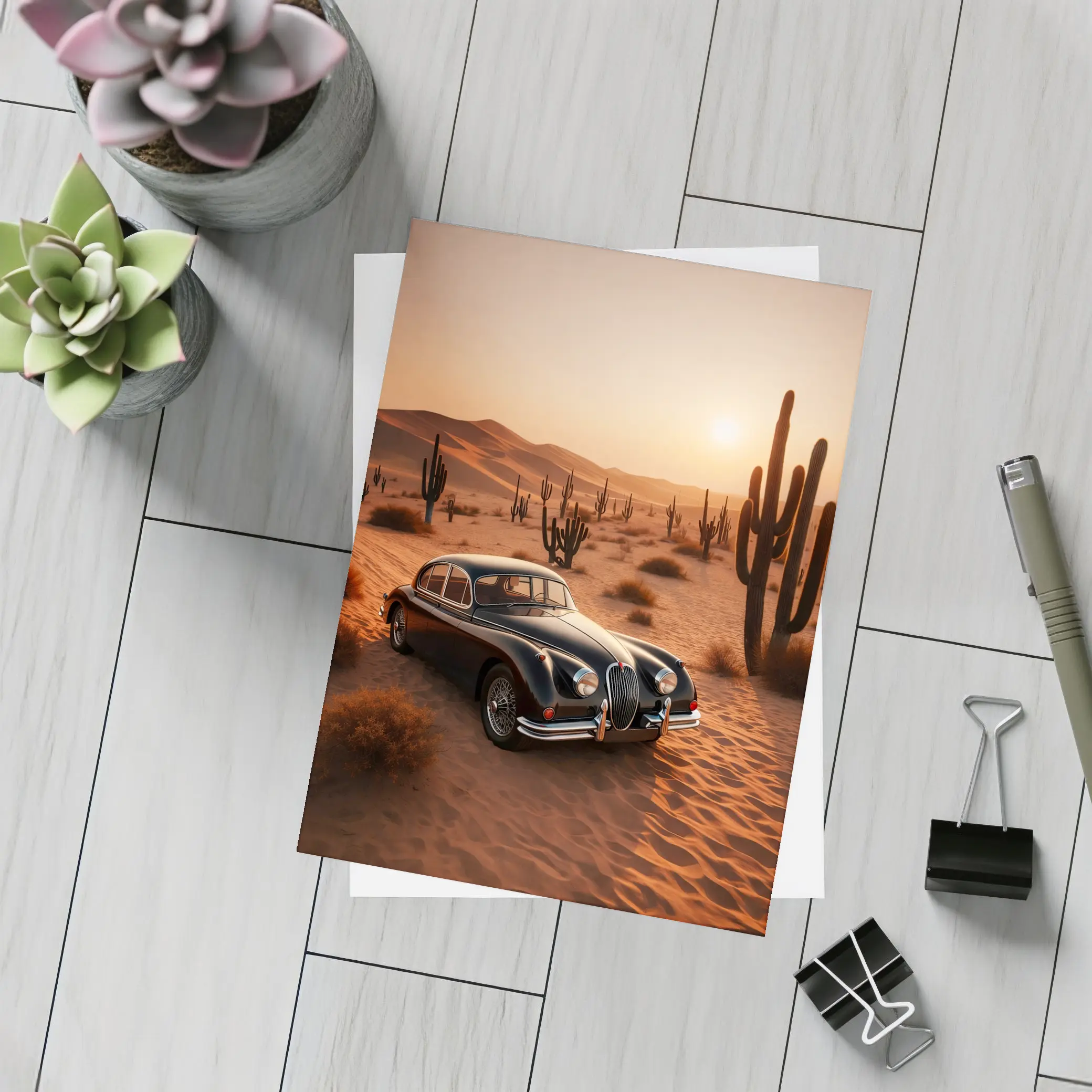 Vintage Jaguar XK Classic Car Desert Sunset – Postcards