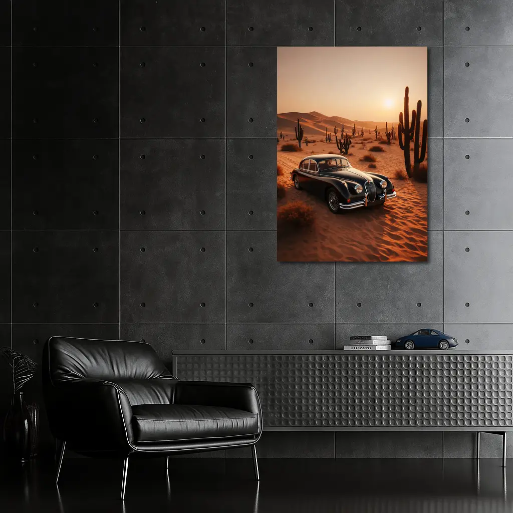 Vintage Jaguar XK Classic Car Desert Sunset – Wall Art