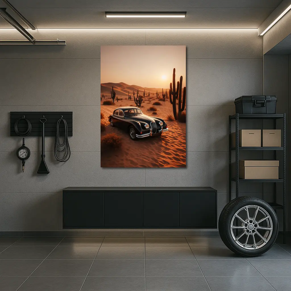 Vintage Jaguar XK Classic Car Desert Sunset – Wall Art