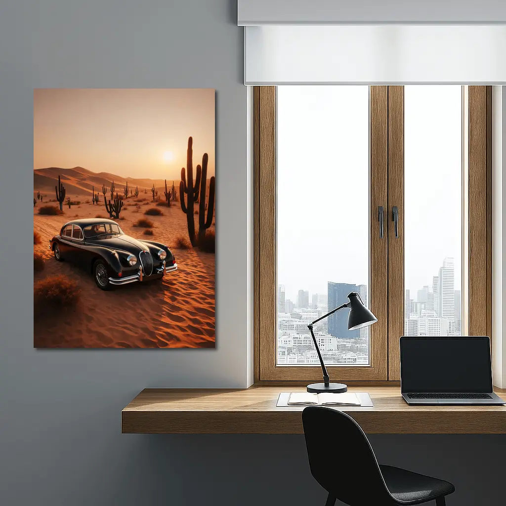 Vintage Jaguar XK Classic Car Desert Sunset – Wall Art