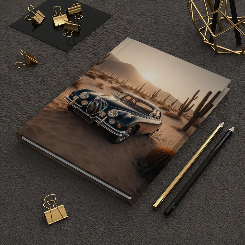Vintage Jaguar Mark II Desert Sunset Scene – Notebooks