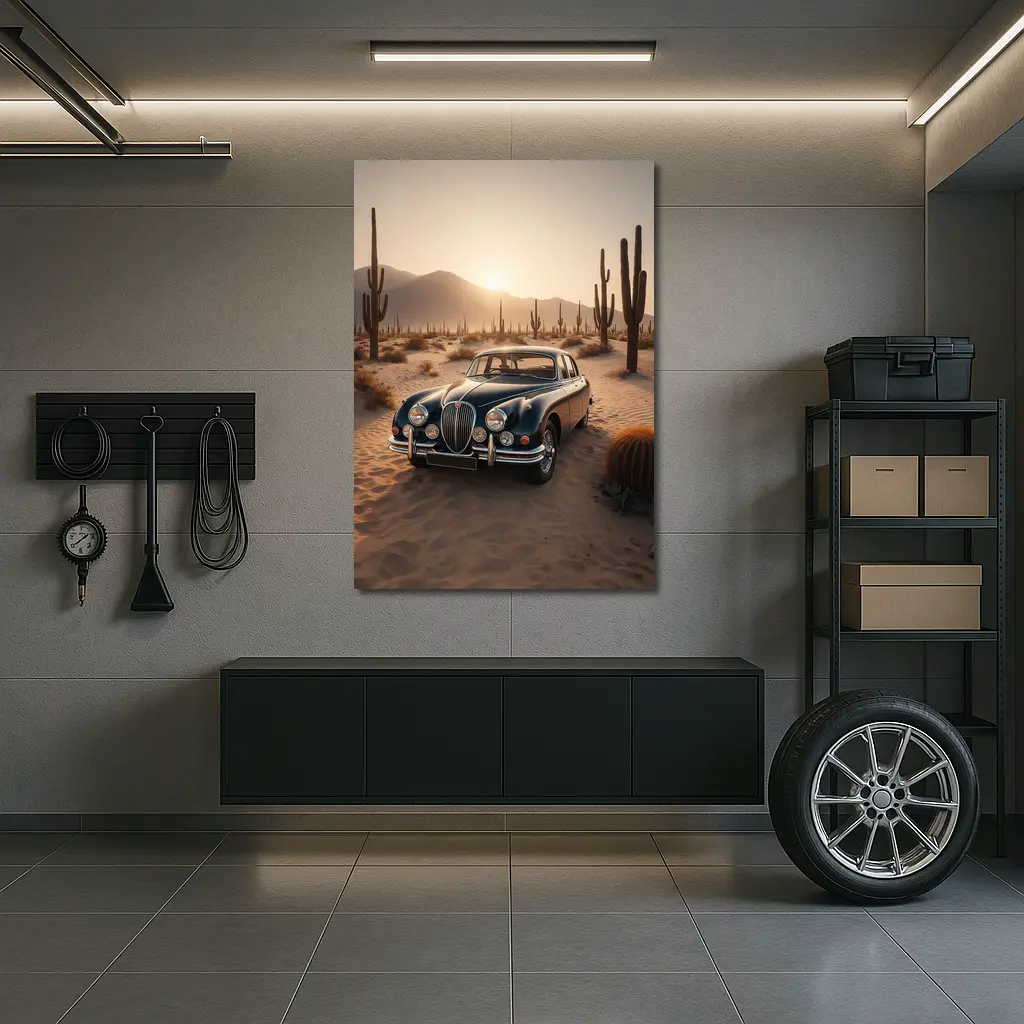 Jaguar Mark II Classic Saloon in Desert Sunset – Wall Art