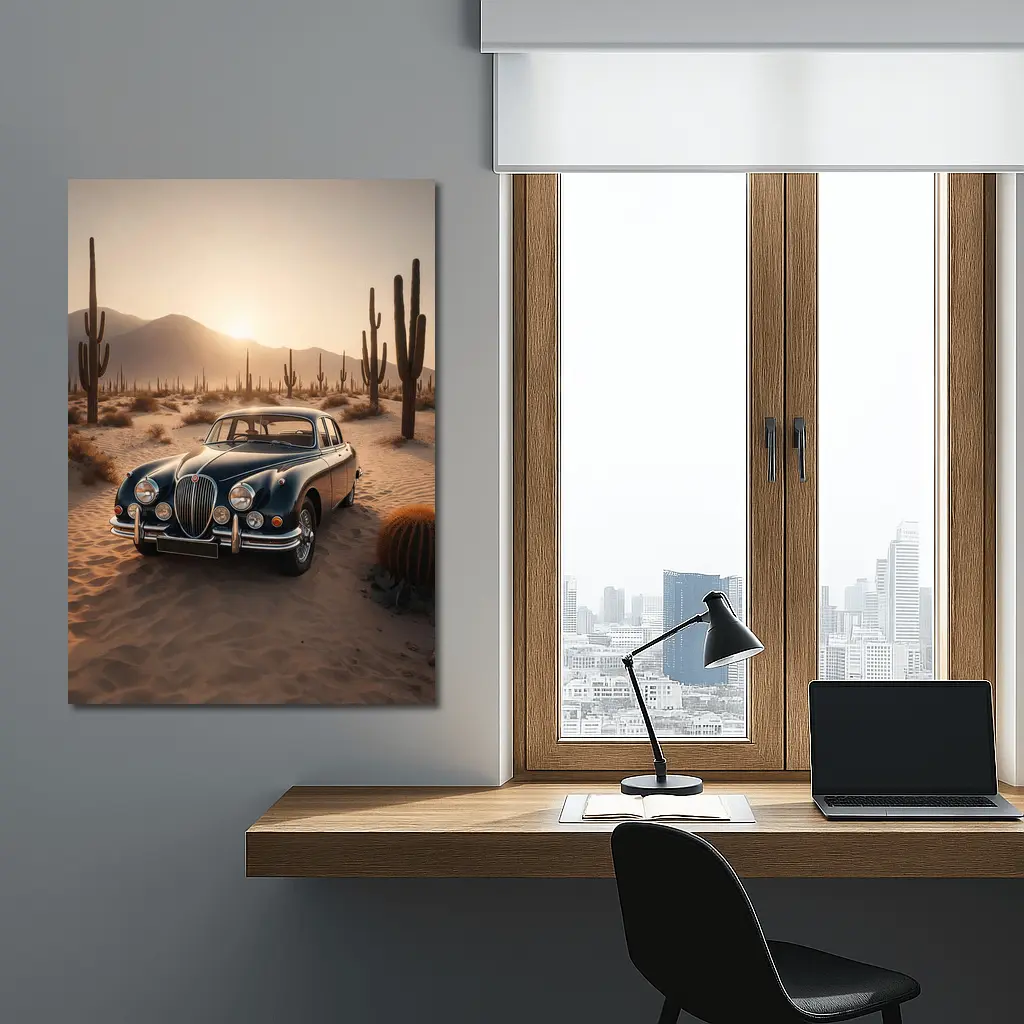 Jaguar Mark II Classic Saloon in Desert Sunset – Wall Art