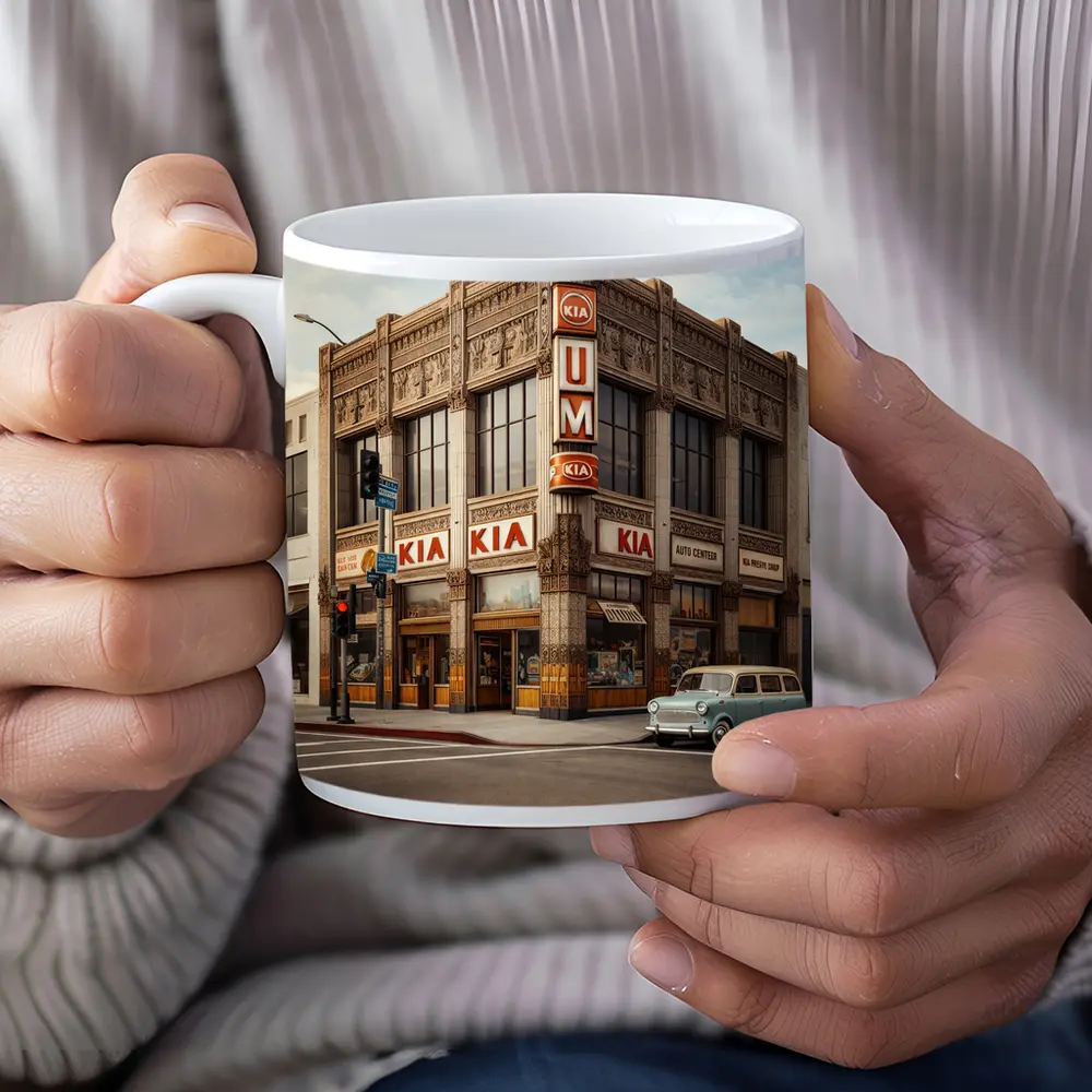Kia Auto Center Retro Art Deco Building – Mugs