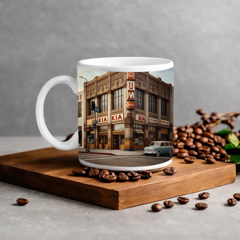Kia Auto Center Retro Art Deco Building – Mugs
