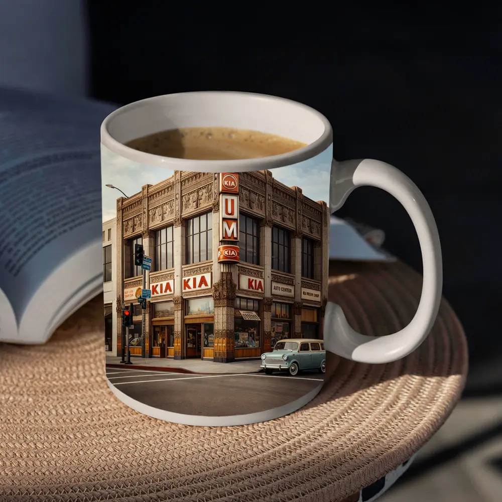 Kia Auto Center Retro Art Deco Building – Mugs