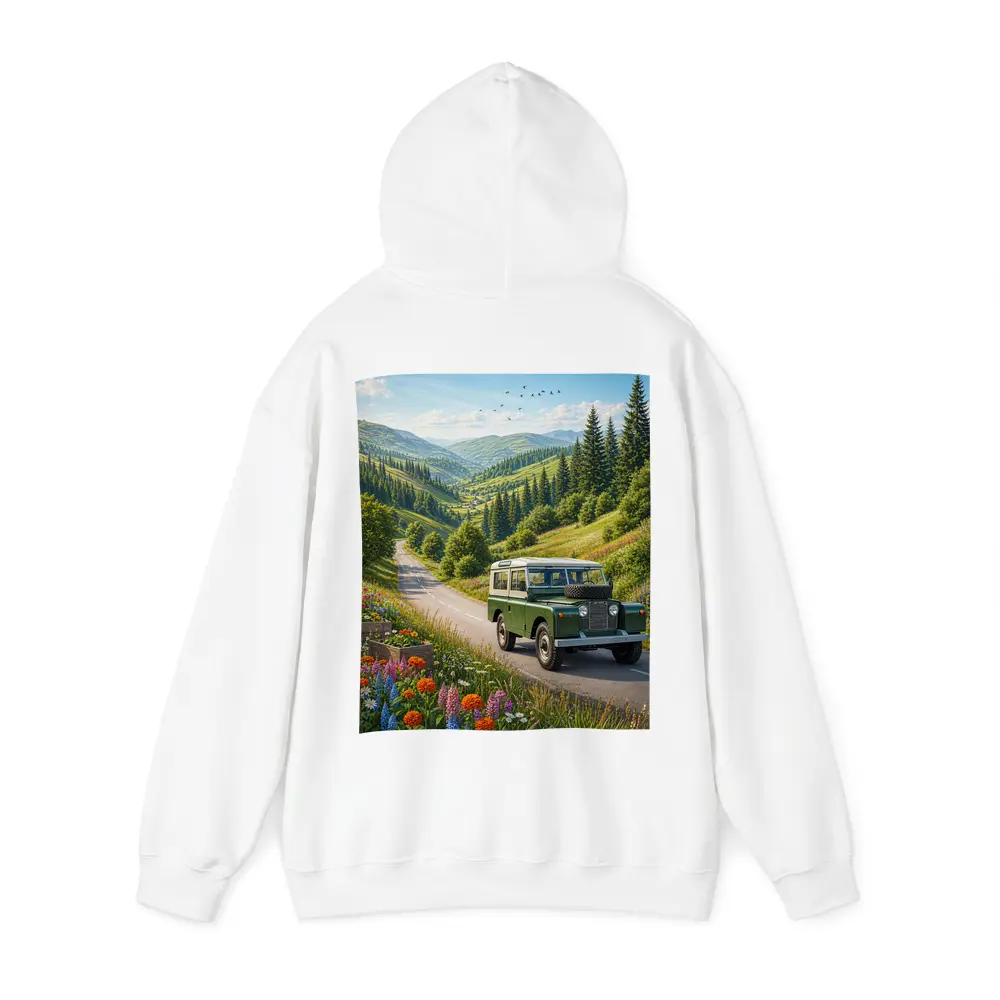 Vintage Land Rover Defender Mountain Road Art – Hoodies