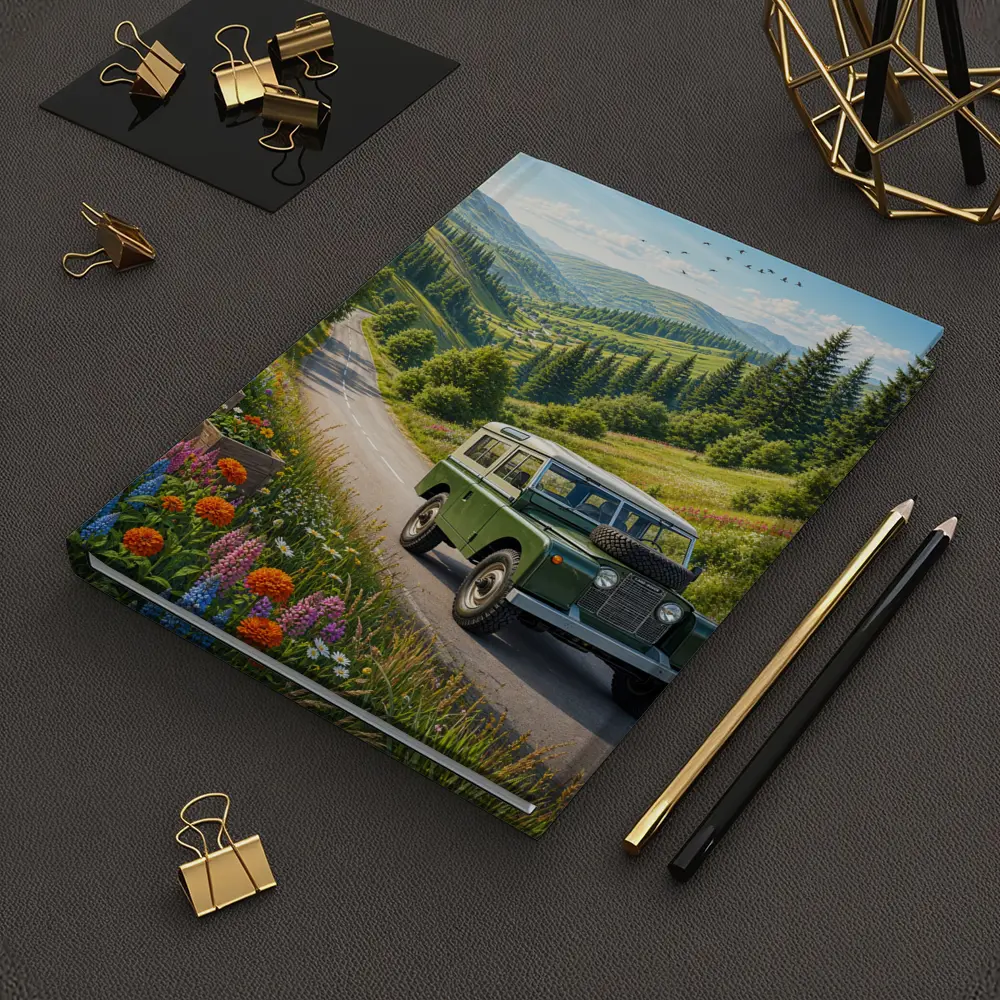 Vintage Land Rover Defender Mountain Road Art – Notebooks