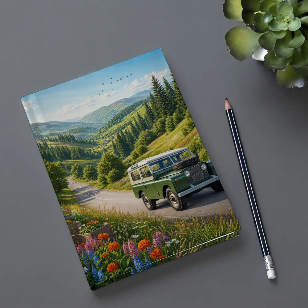 Vintage Land Rover Defender Mountain Road Art – Notebooks