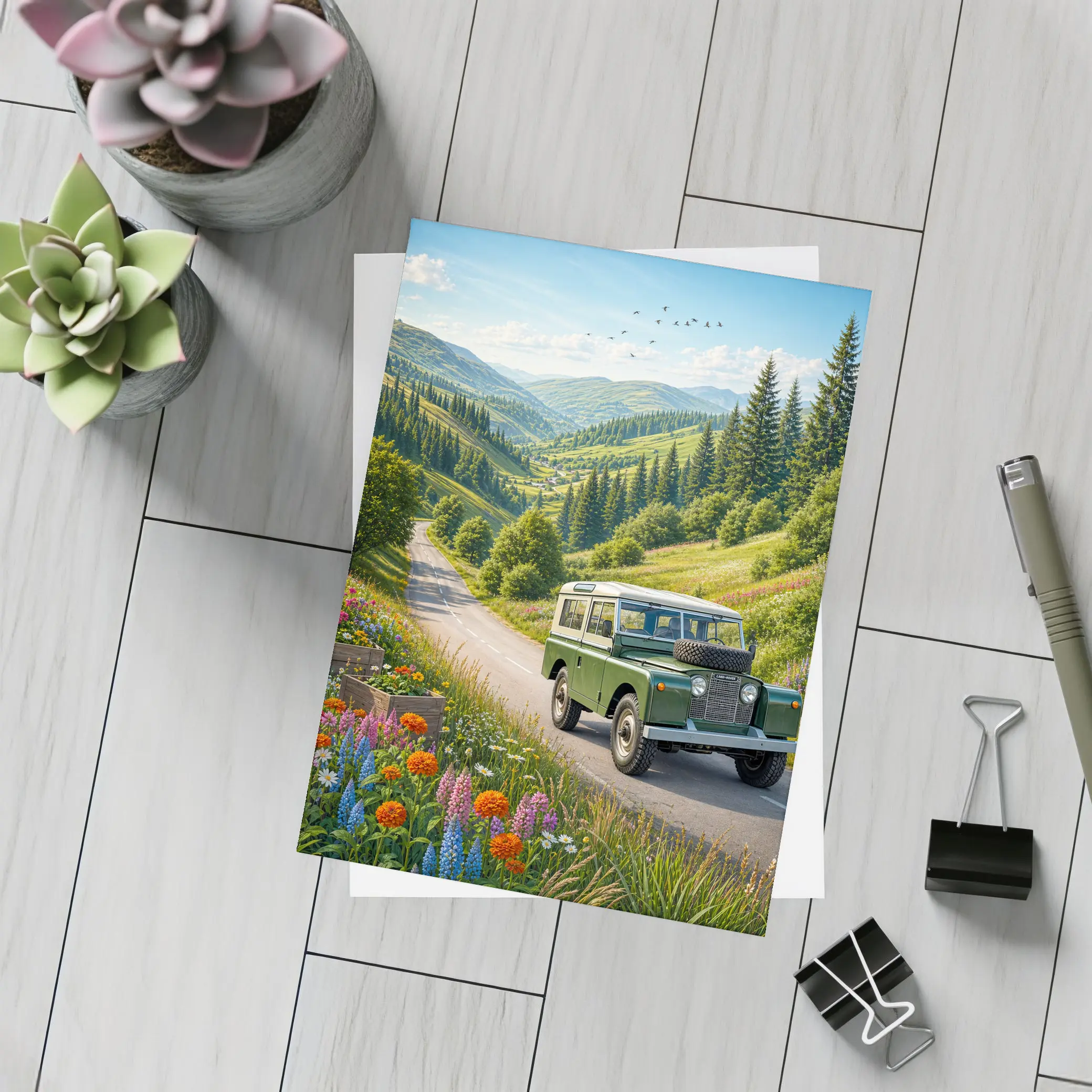 Vintage Land Rover Defender Mountain Road Art – Postcards