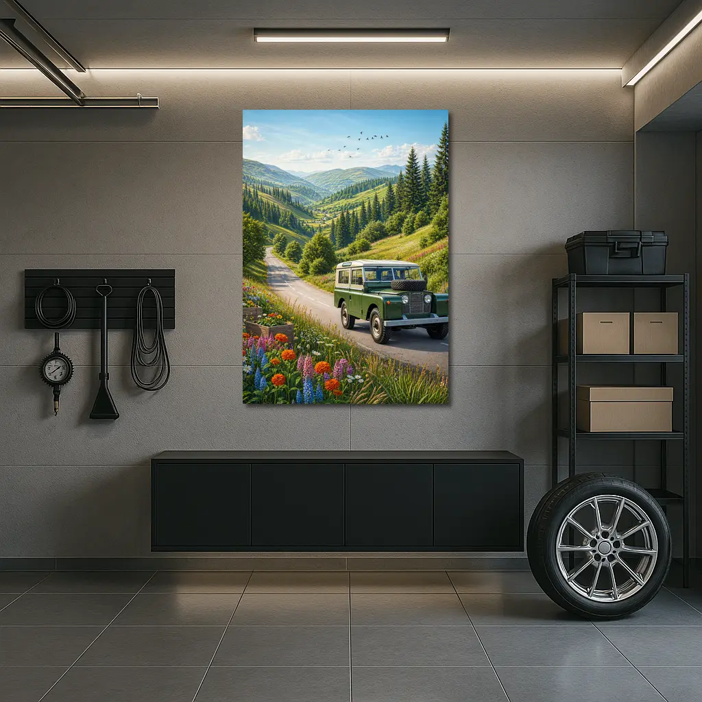 Vintage Land Rover Defender Mountain Road Art – Wall Art