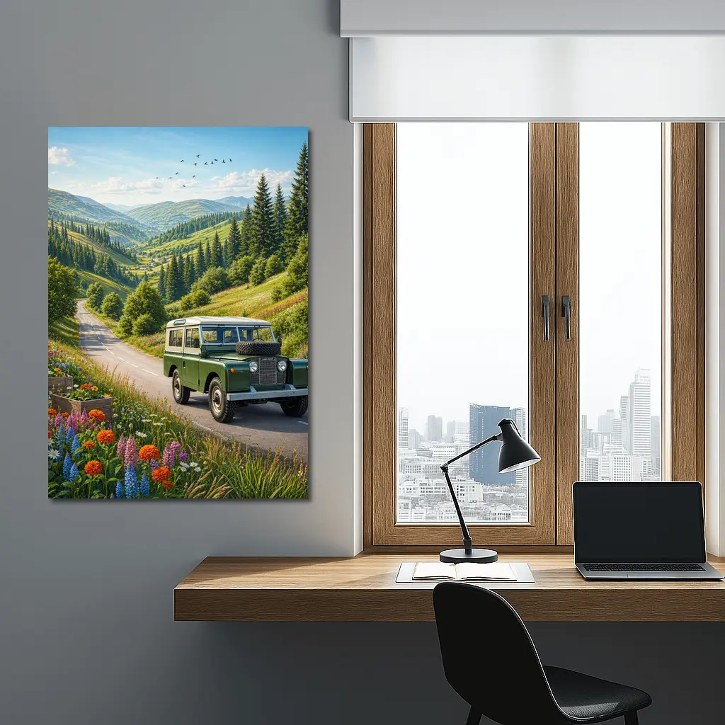 Vintage Land Rover Defender Mountain Road Art – Wall Art