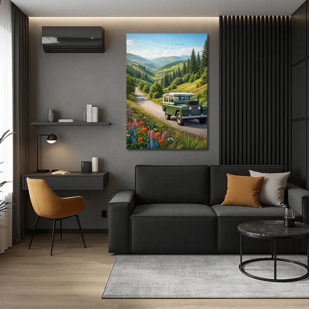 Vintage Land Rover Defender Mountain Road Art – Wall Art
