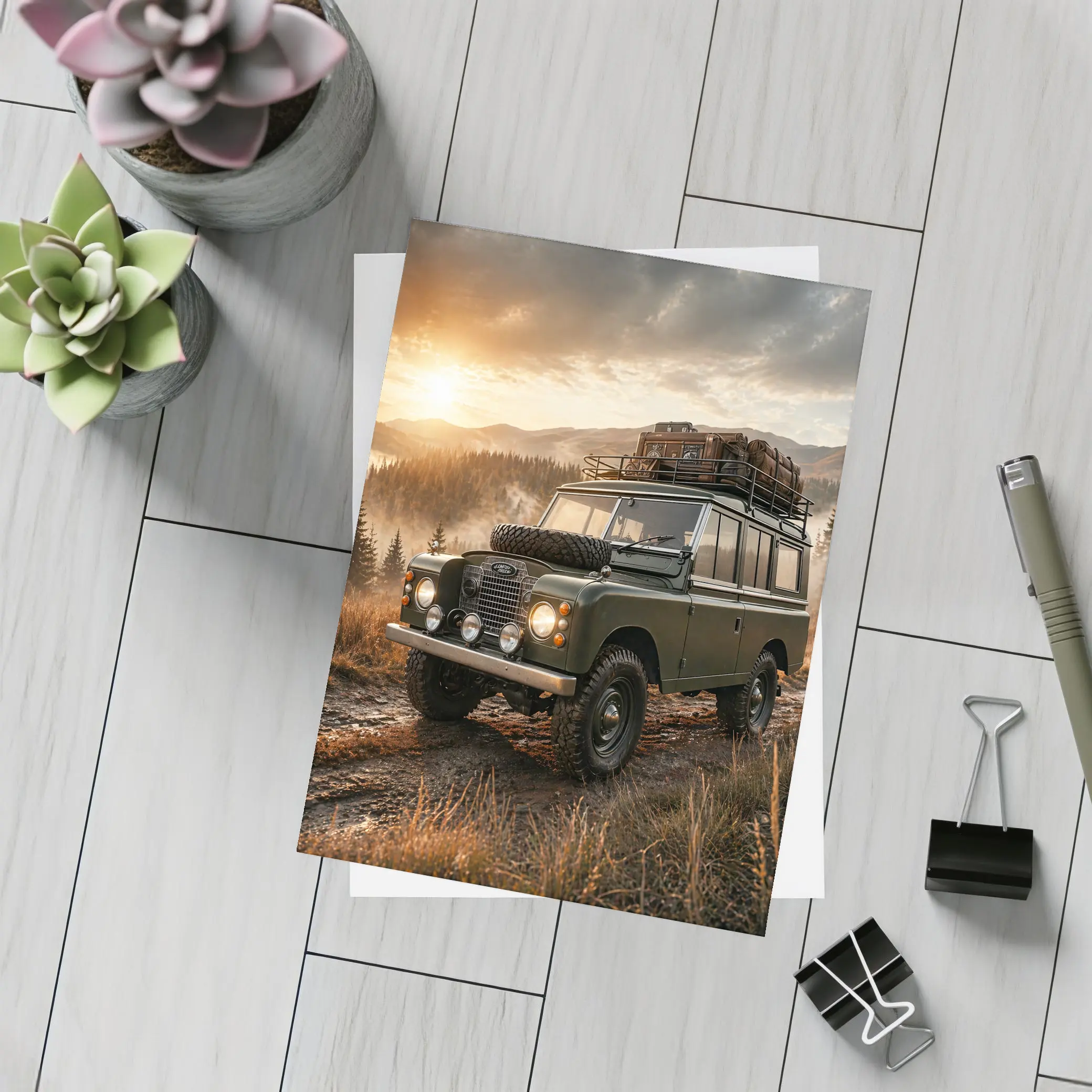 Land Rover Series III Mountain Sunset Drive – Postcards
