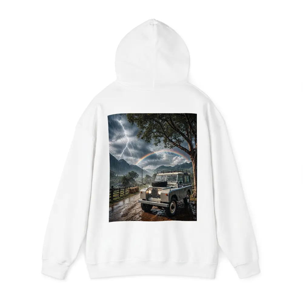 Land Rover Defender Storm Rainbow Mountain Road – Hoodies