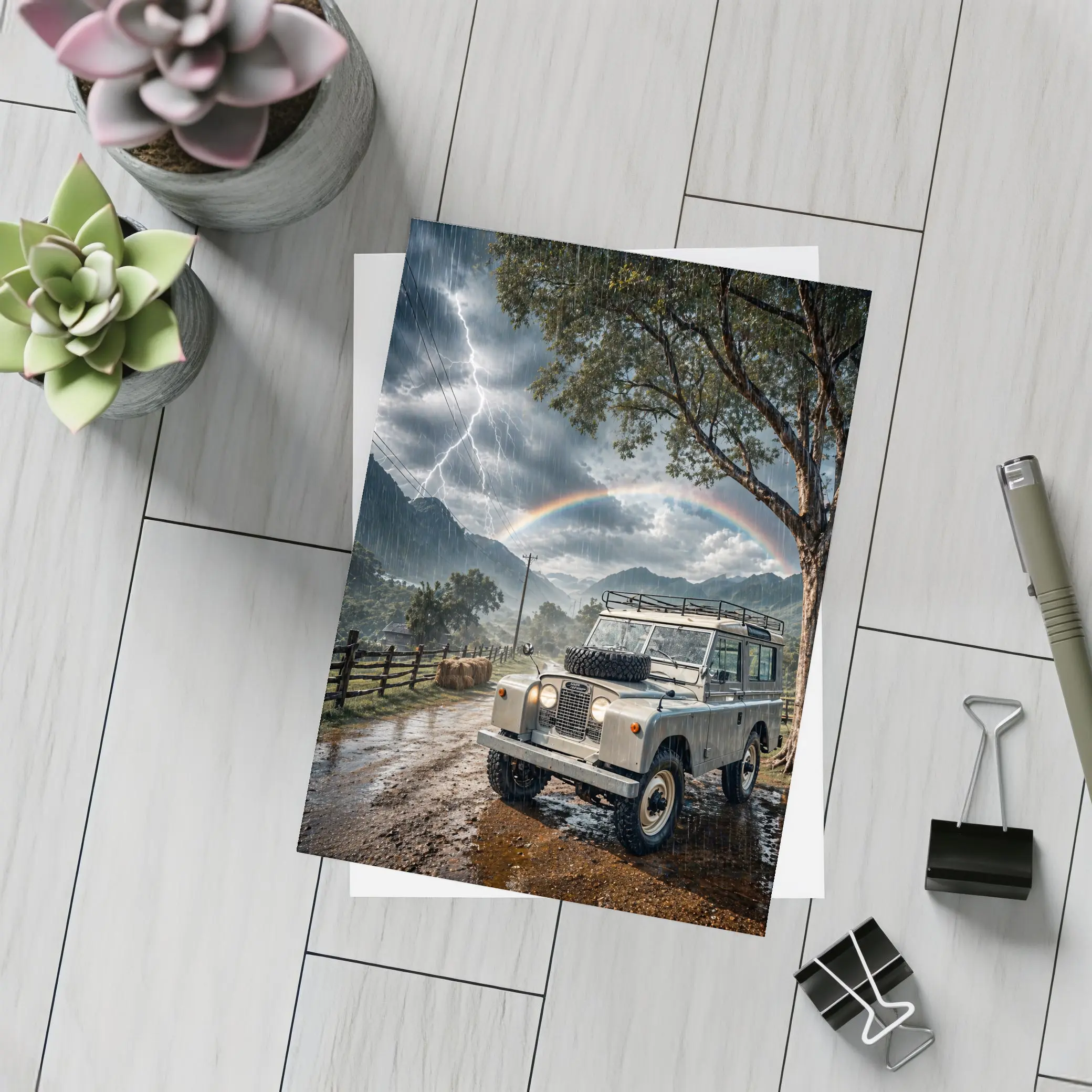 Land Rover Defender Storm Rainbow Mountain Road – Postcards