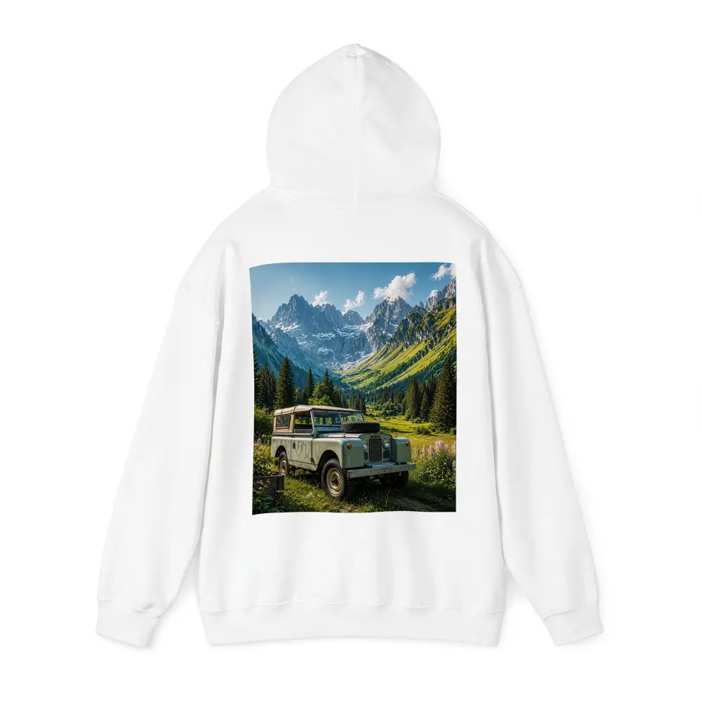 Vintage Land Rover Alpine Meadow Mountain Scene – Hoodies