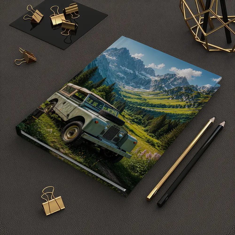 Vintage Land Rover Alpine Meadow Mountain Scene – Notebooks
