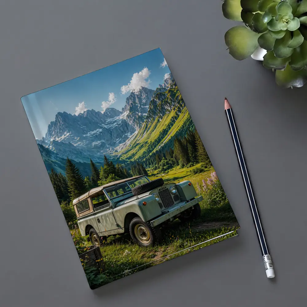 Vintage Land Rover Alpine Meadow Mountain Scene – Notebooks