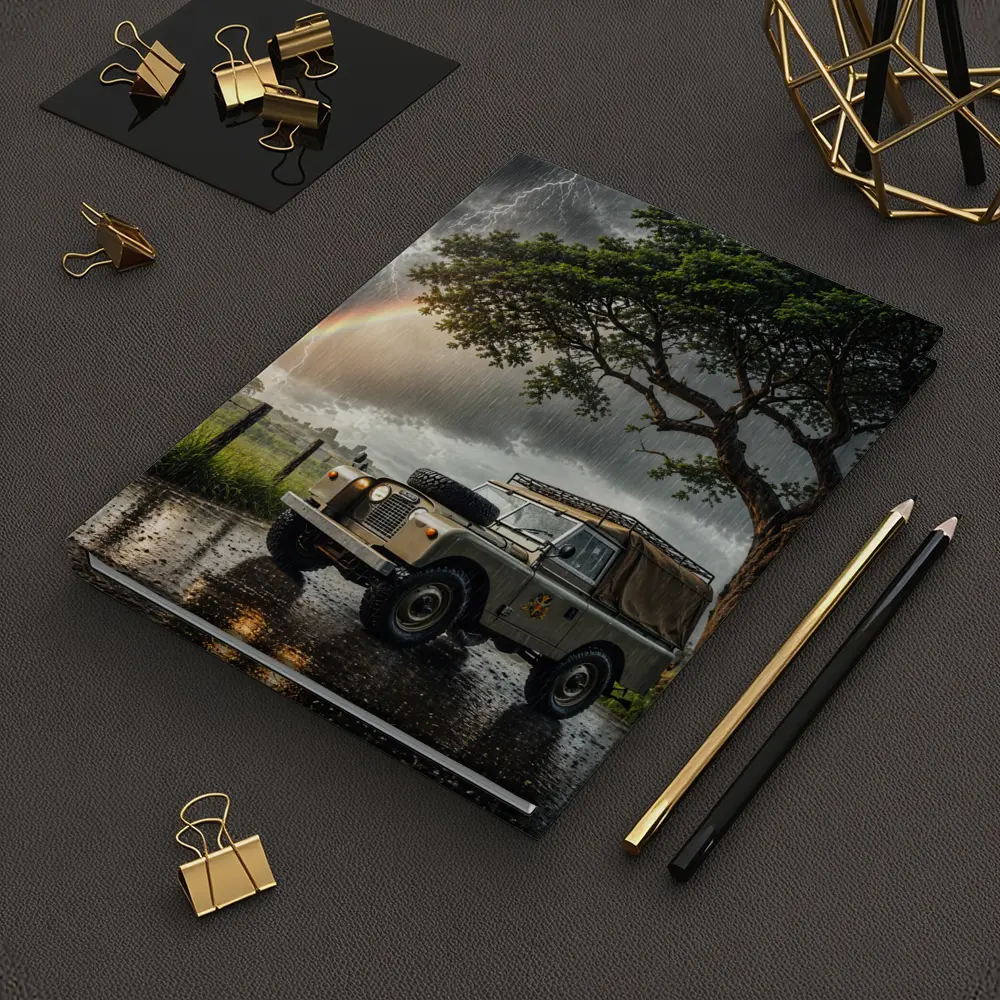 Land Rover Defender Storm Lightning Rainbow Scene – Notebooks