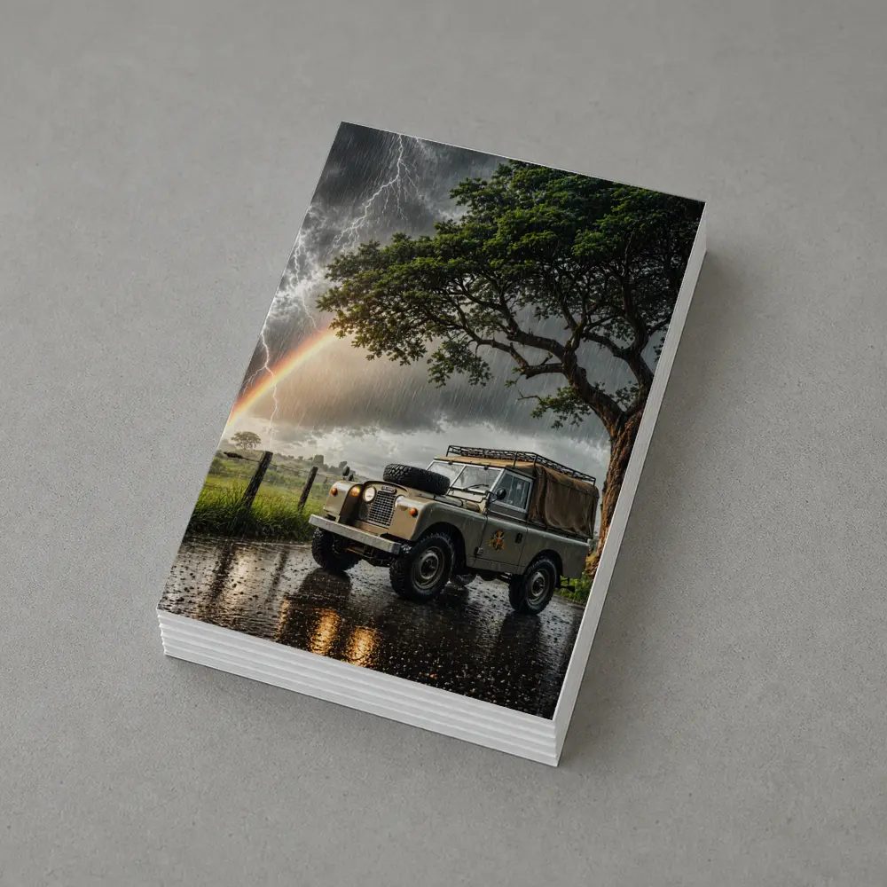 Land Rover Defender Storm Lightning Rainbow Scene – Postcards