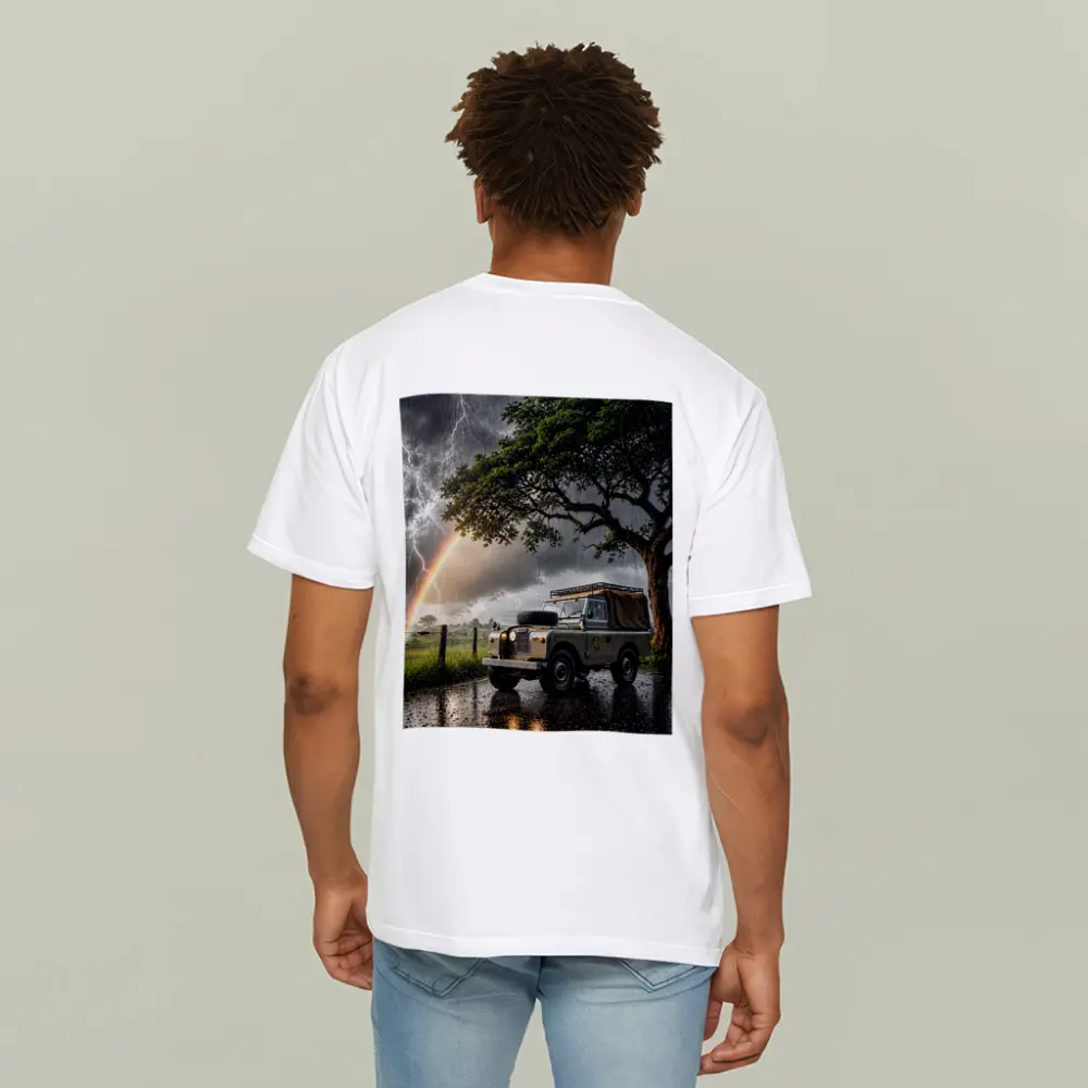 Land Rover Defender Storm Lightning Rainbow Scene – T-Shirts
