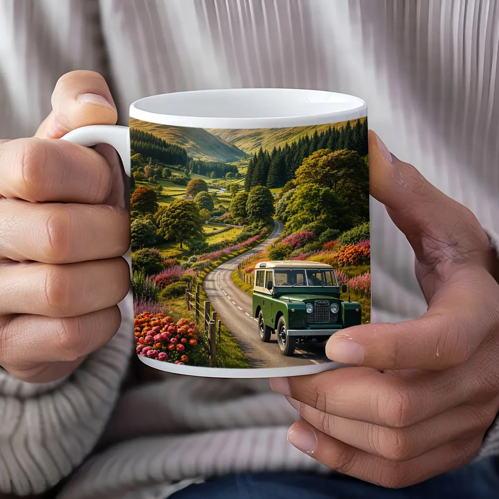 Vintage Land Rover Defender Green Scottish Highlands – Mugs